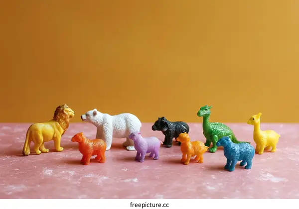 Colorful Animal Figurines on a Pink Background
