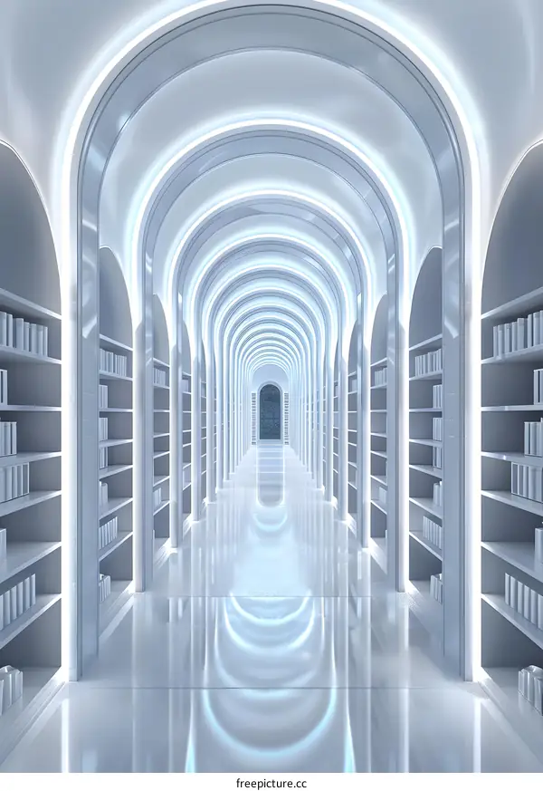 Archway Library Corridor With Bookshelves