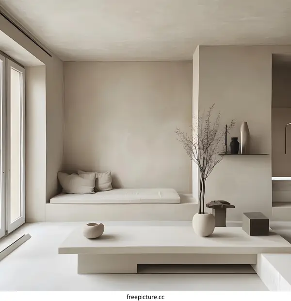 Minimalist Living Room with Beige Walls and Natural Light