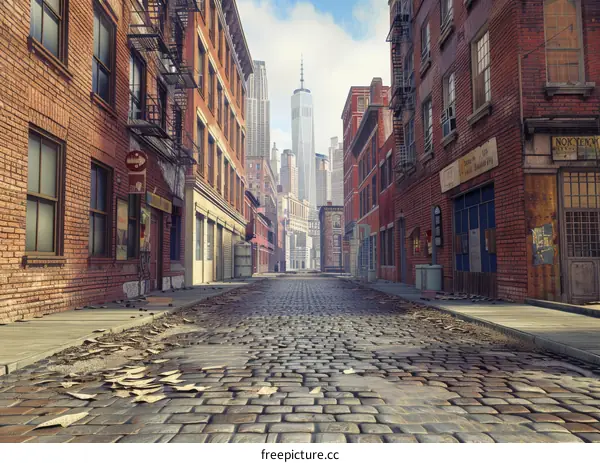 Urban Alleyway Scene with Historic Buildings