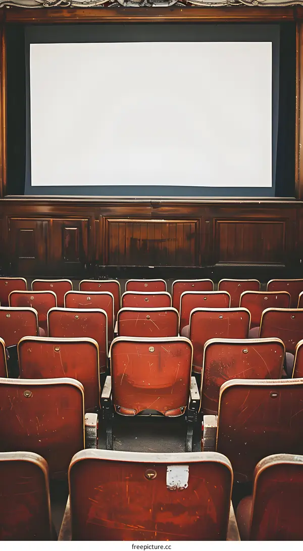 Empty Movie Theater Seats With White Screen