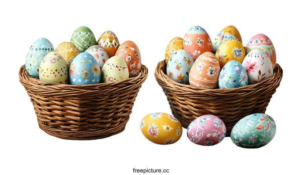 [Transparent Background PNG]Hand Painted Easter Eggs in Wicker Basket