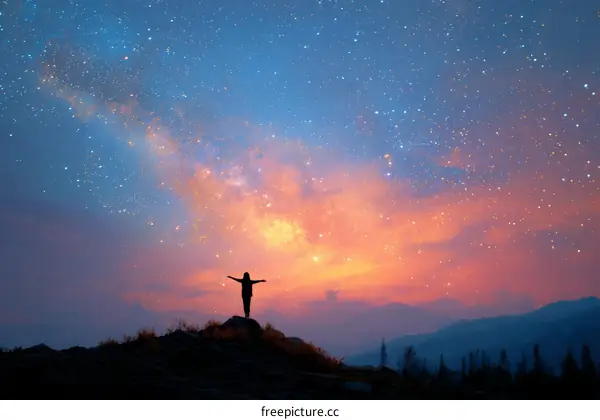 Woman under the starry night sky