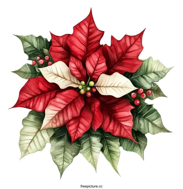 [Transparent Background PNG]Watercolor Christmas Poinsettia Arrangement