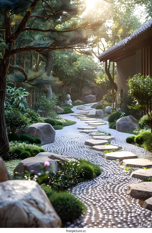 Pebble path in a Zen garden