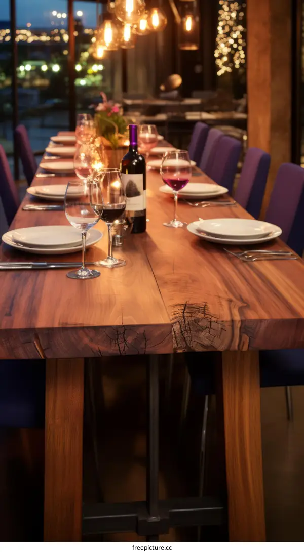 Rustic Wooden Dining Table Set for Dinner Party