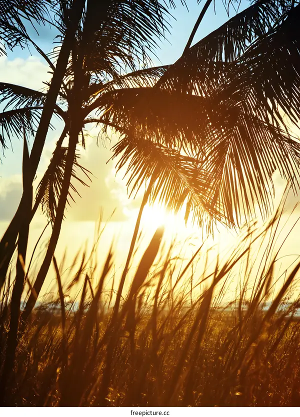 Palm Trees Silhouette at Sunset