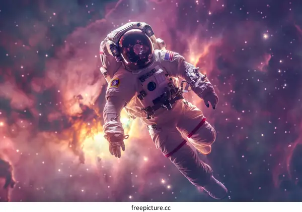 Astronaut in a spacesuit floating in the vastness of space