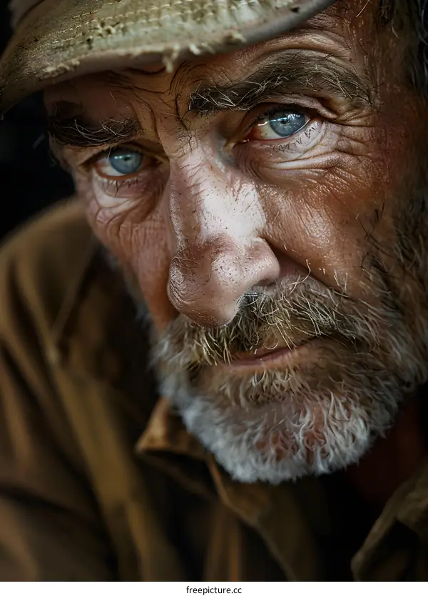 portrait of an old man with blue eyes