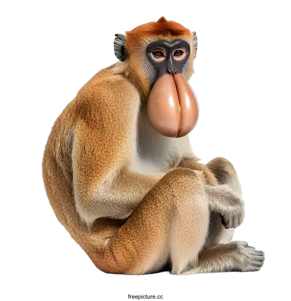[Transparent Background PNG]Proboscis Monkey Sitting on White Background