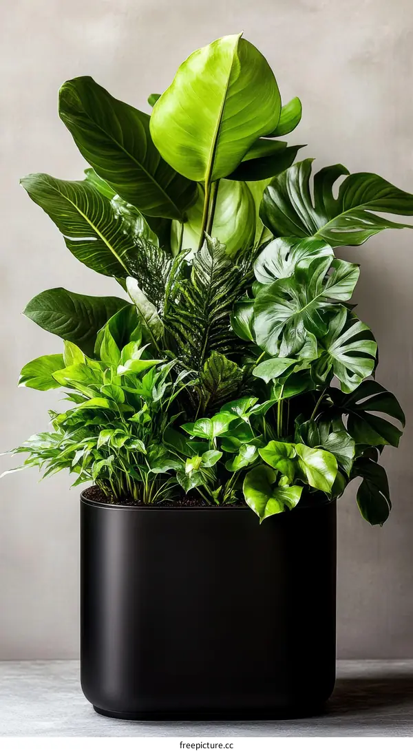 Modern Plant Pot with Lush Tropical Greenery
