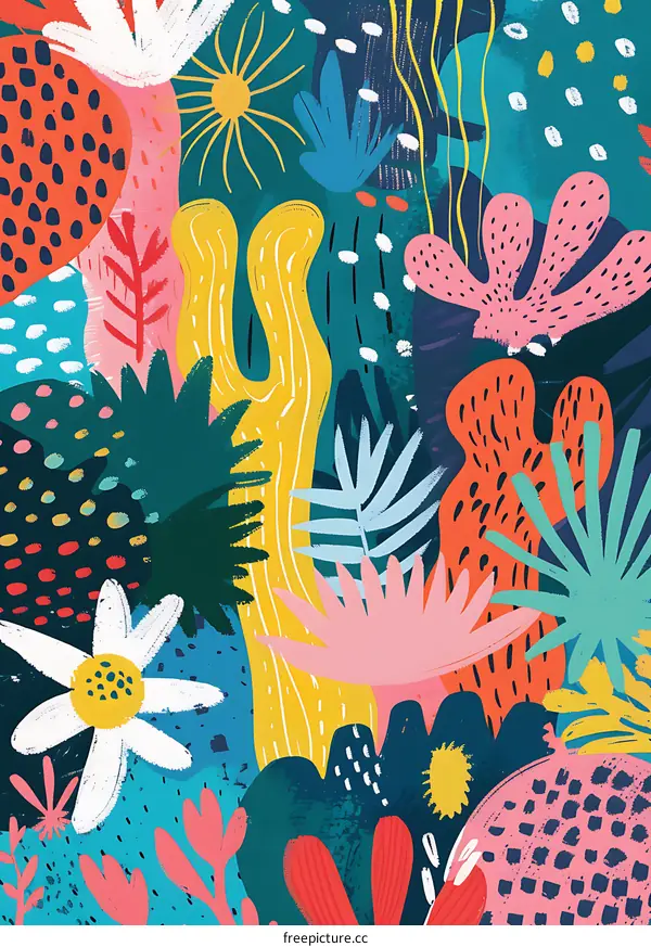 Colorful Abstract Tropical Garden Illustration