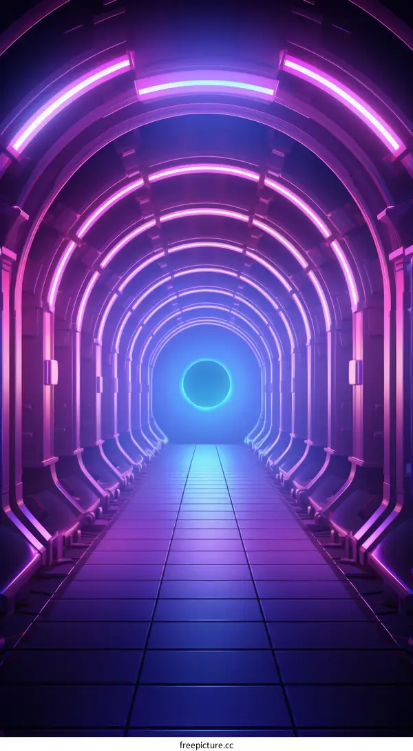 Futuristic Sci-Fi Corridor with Glowing Blue Portal