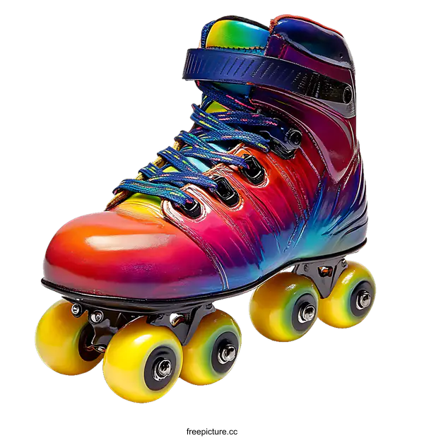[Transparent Background PNG]Rainbow Roller Skates with Yellow Wheels