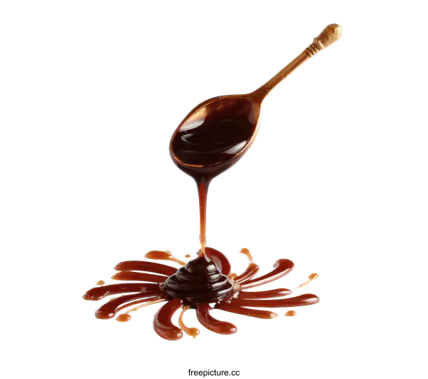 [Transparent Background PNG]Spoonful of Dark Brown Liquid Drizzle