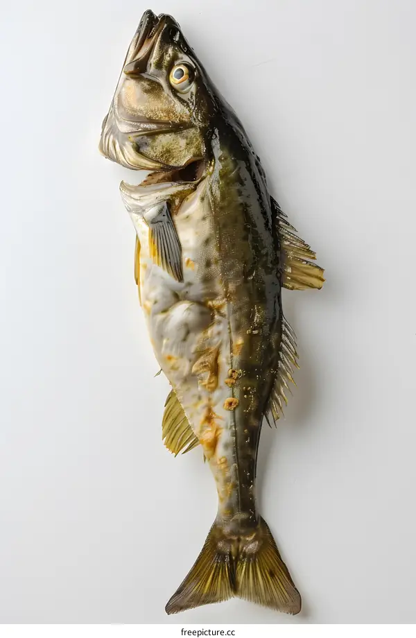 Grilled fish on white background