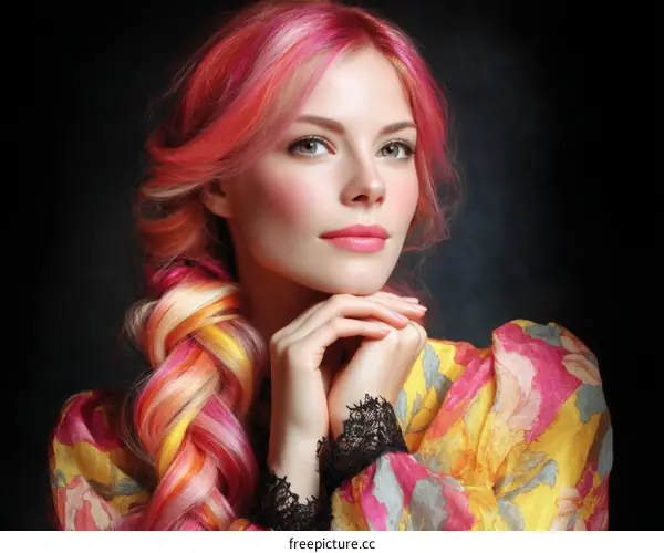 Woman with Colorful Hair and Floral Dress