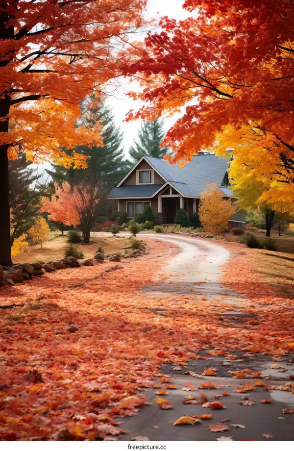 Colorful Fall Foliage Surrounds a House