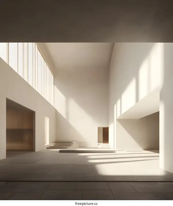 Modern Minimalist Interior Design with Sunlight Streaming Through Large Windows