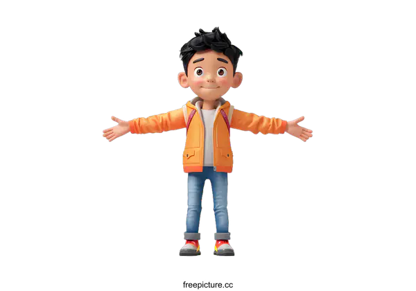[Transparent Background PNG]3D Cartoon Boy with Open Arms