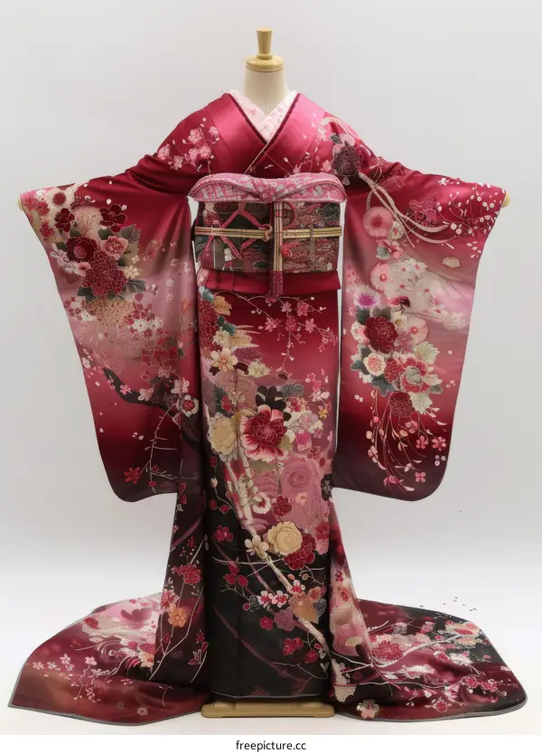 Elegant Beauty in Vibrant Furisode Kimono