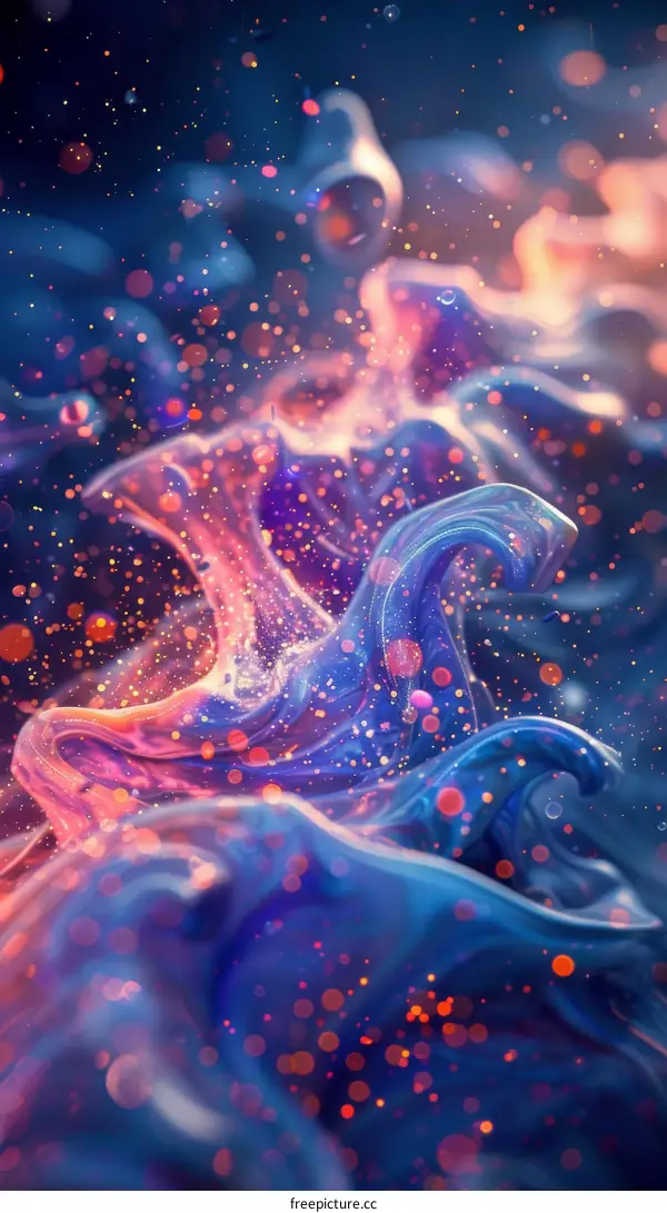 Abstract Fluid Painting in Blue, Purple, and Pink