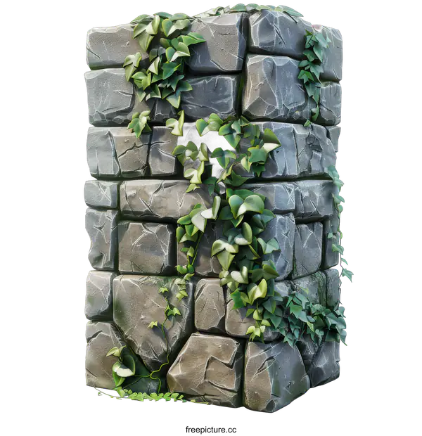 [Transparent Background PNG]Stone pillar overgrown with plants
