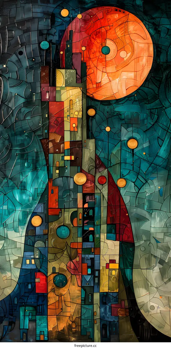 Abstract Cityscape with Moon