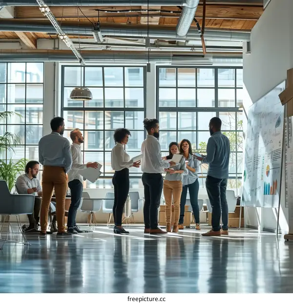 Multiethnic business team discussing ideas in a modern office
