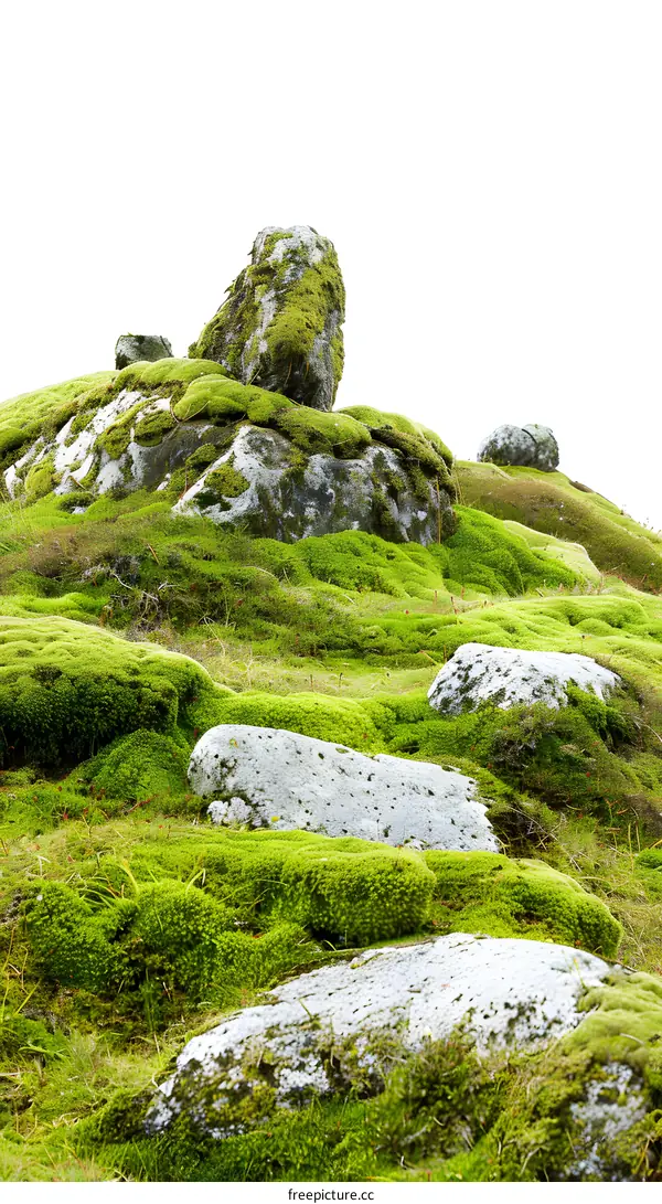 Green Moss Covered Rocks In The Mountain