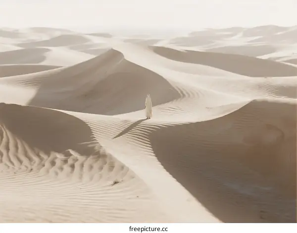 A Solitary Figure Standing Amidst Vast, Rolling Sand Dunes