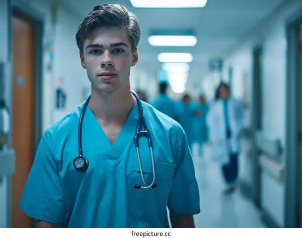 Portrait of a Confident Young Male Doctor in Scrubs