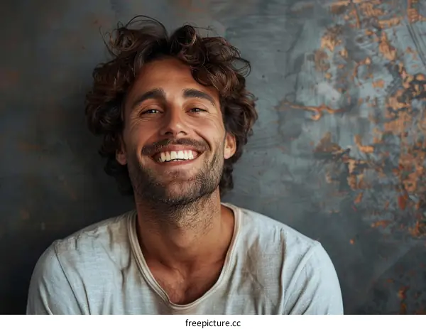 Portrait of a Smiling Man with Curly Hair