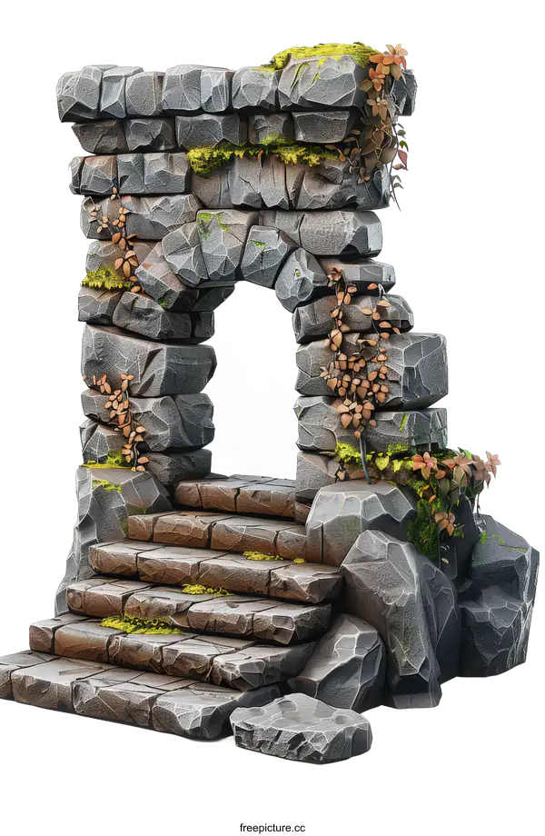 [Transparent Background PNG]ancient stone gate with stairs
