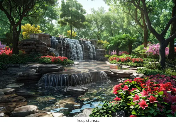 Lush Tropical Rainforest Waterfall