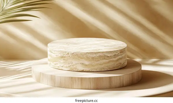 Beige Wooden Display Platform with Natural Light