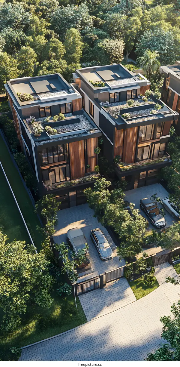 Modern Minimalist Houses With Green Roof And Garden