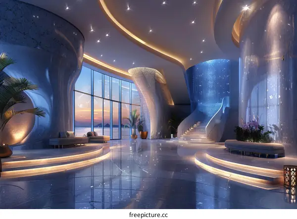 Architectural marvel: A breathtakingly magnificent hotel lobby.