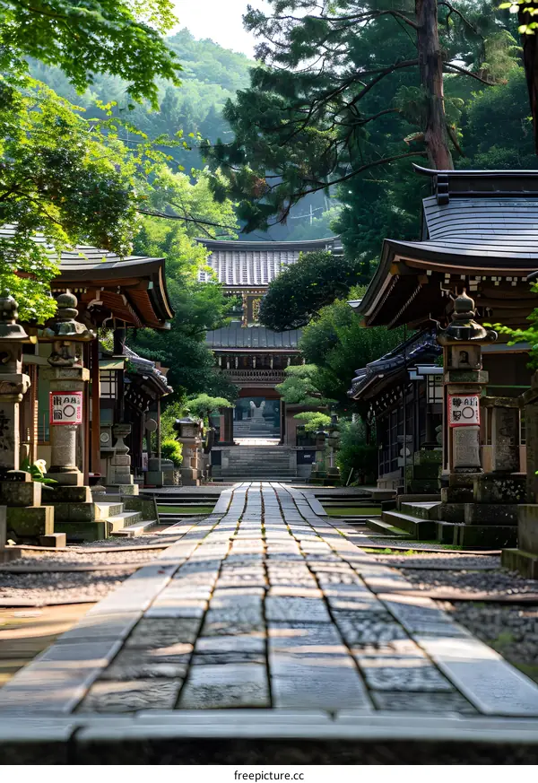 Stone Path Through Japanese Temple