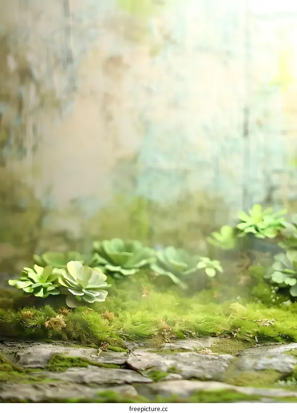 Green Moss and Plants with Blurred Background