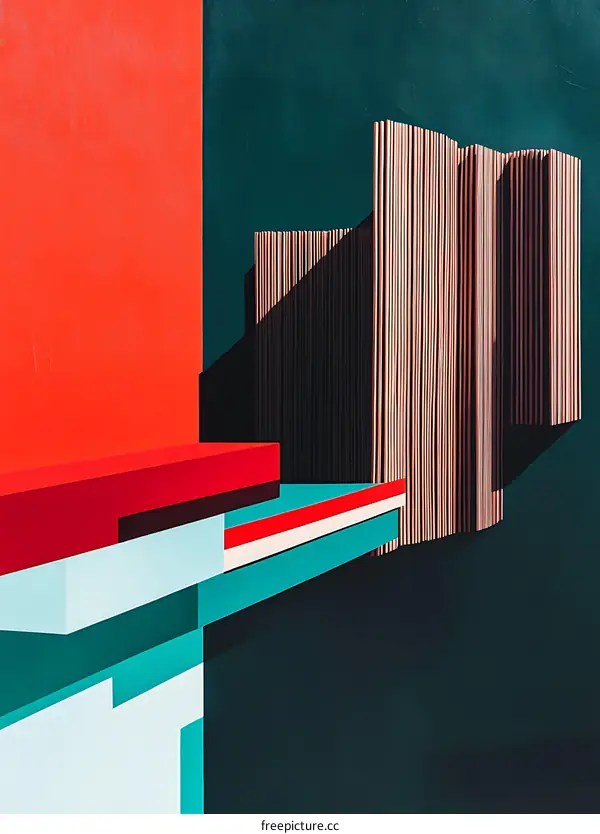 Abstract Art with Red, Teal and Brown Colors