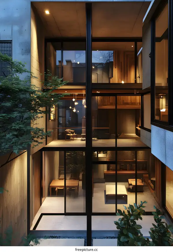 Modern House with Large Windows and Glass Walls