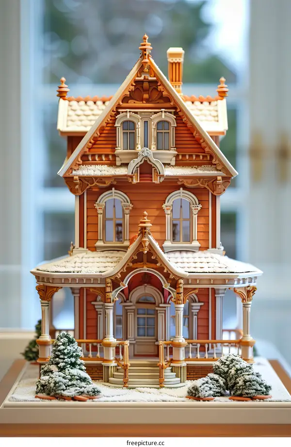 Victorian Style Dollhouse with Snow Covered Roof