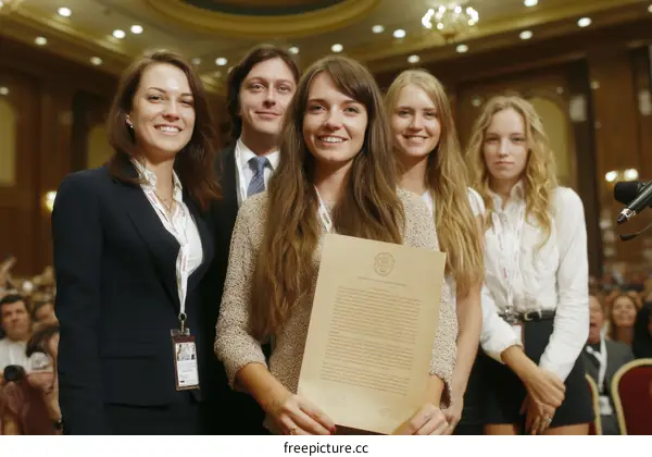Award Ceremony for Young Leaders in a Grand Hall