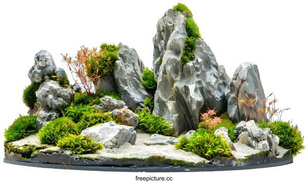 [Transparent Background PNG]Miniature Mountain Landscape with Moss and Rocks