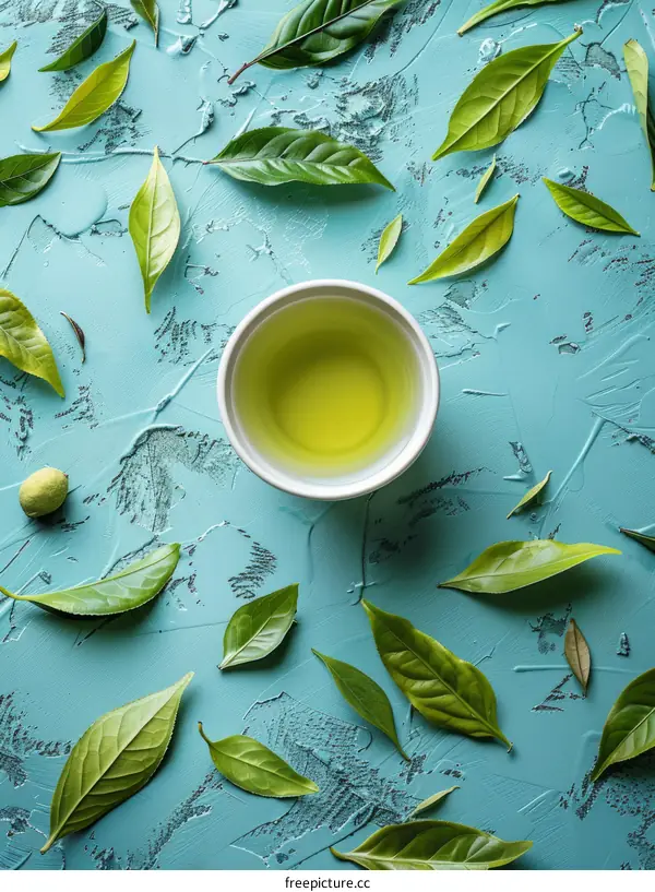 Green Tea Leaves and Teacup