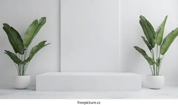 Minimalist White Platform with Tropical Plants