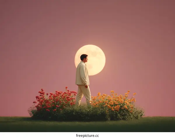 Moonlight Walk Among Flowers