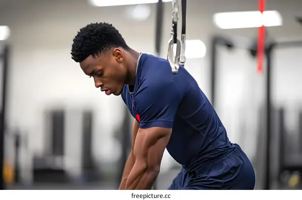 African American Male Athlete Working Out in the Gym
