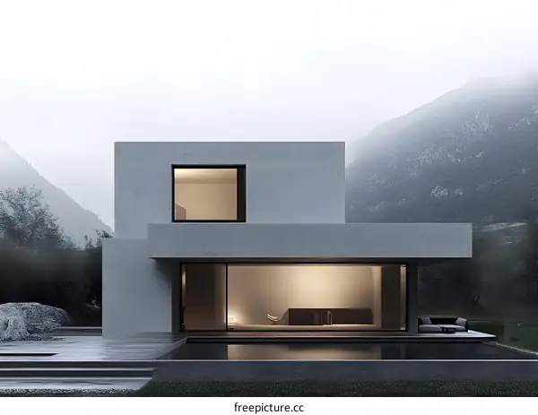 Modern Minimalist Concrete House Design with Pool and Mountain View
